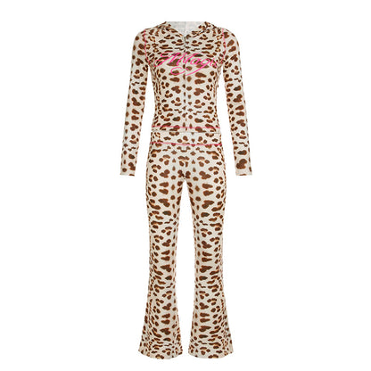 Letter Printing Reverse Car Contrast Color Hooded Zipper Short Sweater Trousers Casual Suit Women