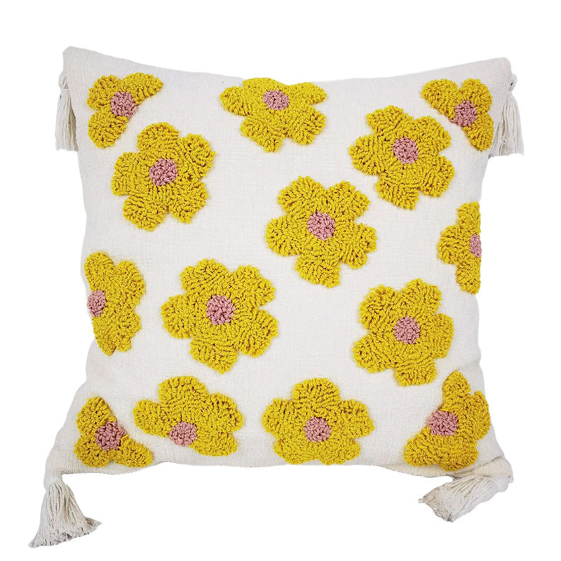 Cartoon Cute Style Small Flower Pillow Cover Tufted Loop