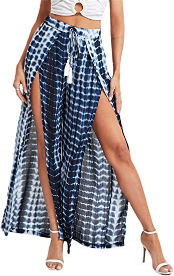 Trendy Leopard Print Casual Tassel Lace-up Waist Leopard Print Wide-leg Pants