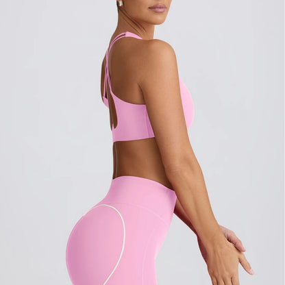 Yoga Suit Peach Hip Nude Feel High Waist Shorts Sports Top Two-piece Set