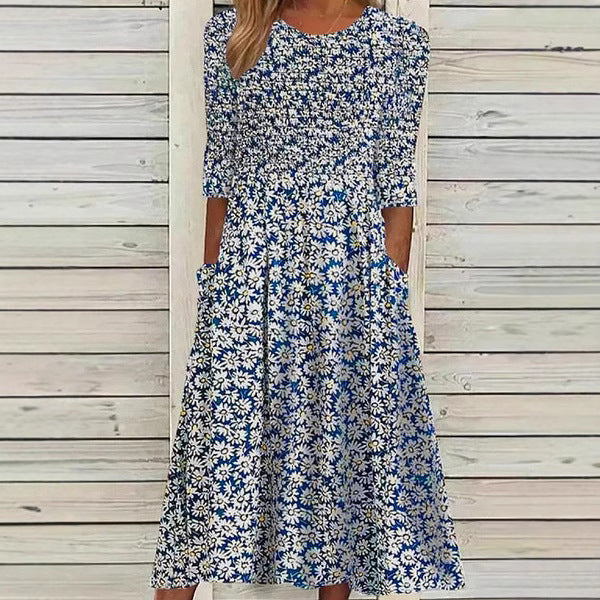 Summer New Mid-waist Women's Round Neck 3D Printing Dress