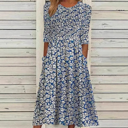 Summer New Mid-waist Women's Round Neck 3D Printing Dress