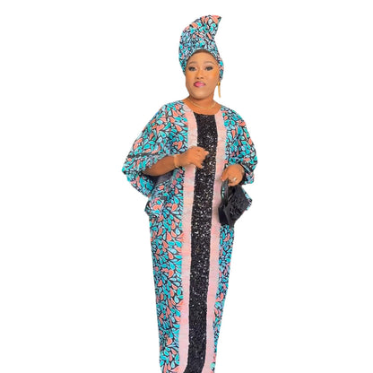 Sequins Dress African Women's Wear Plus Size Printed Loose Long Robe