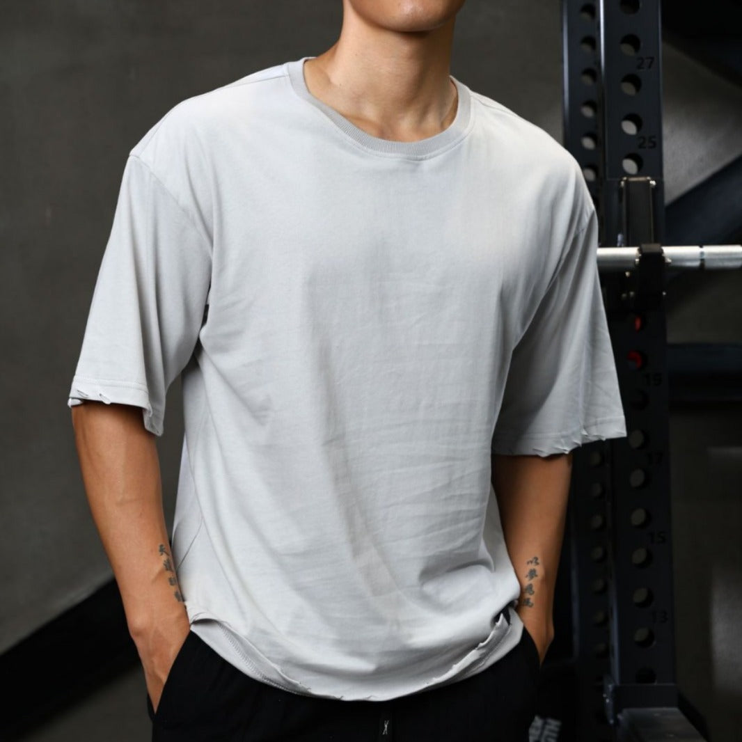 Men's Loose Short Sleeve Ripped Cotton