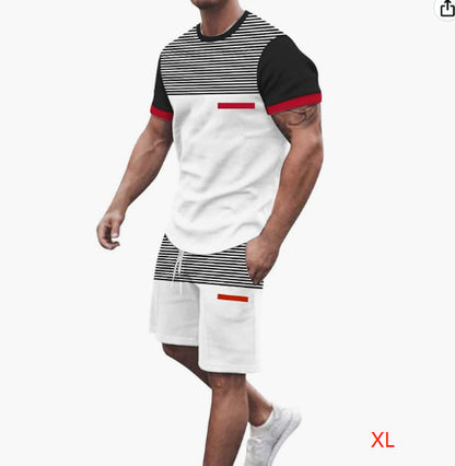 Fashion Personality Men's Casual Printed T-shirt Suit