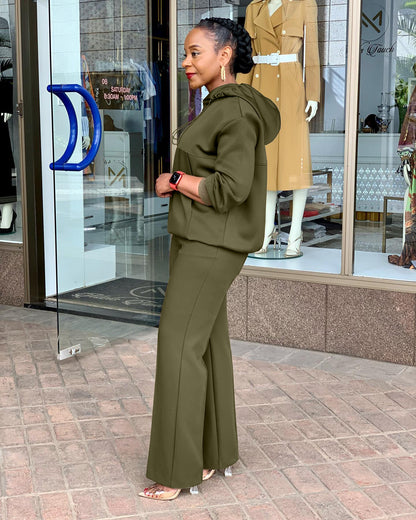 Women's Solid Color Loose Hooded Drawstring Suit