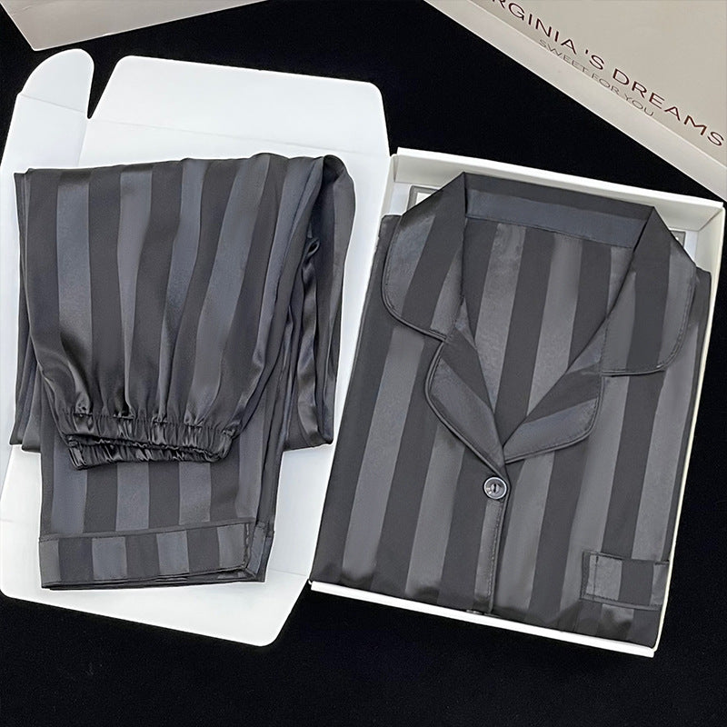 Women's Long-sleeved Trousers Thin Cardigan Striped Pajamas