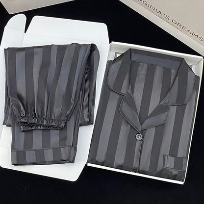 Women's Long-sleeved Trousers Thin Cardigan Striped Pajamas