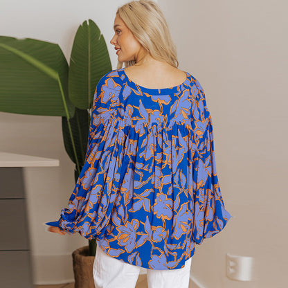 Fashion Floral Print Batwing Sleeve Shirt Women