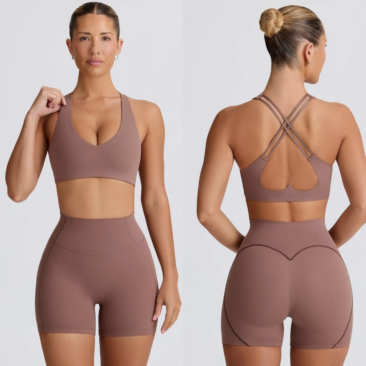 Yoga Suit Peach Hip Nude Feel High Waist Shorts Sports Top Two-piece Set