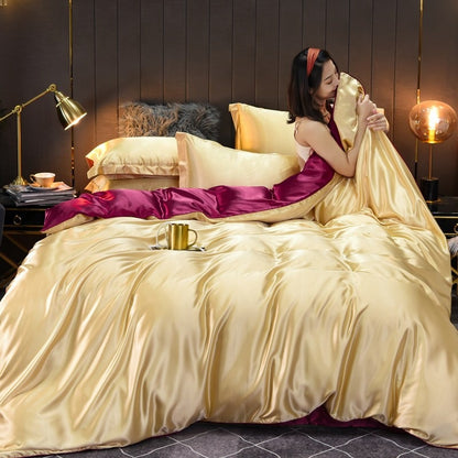 Pure Color Washed Real Silk Quilt Cover Four-piece Set