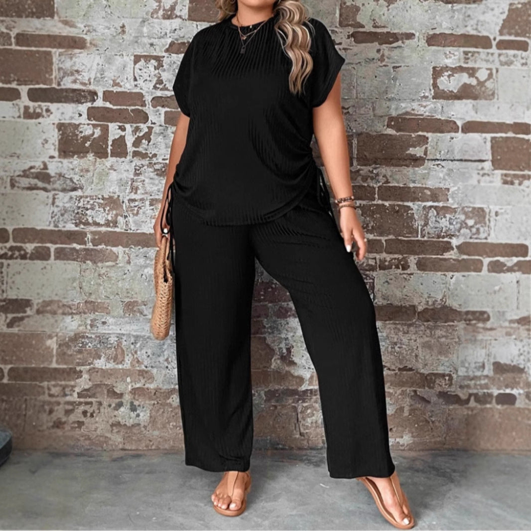 European And American Women's Casual Fashion Round Neck Multi-color Two-piece Suit Loose