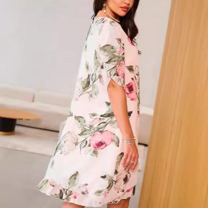 Women's Loose Round Neck Fashion Premium Chiffon Print Dress