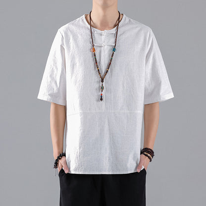 Round Neck Retro Jacquard Men's Short-sleeved T-shirt