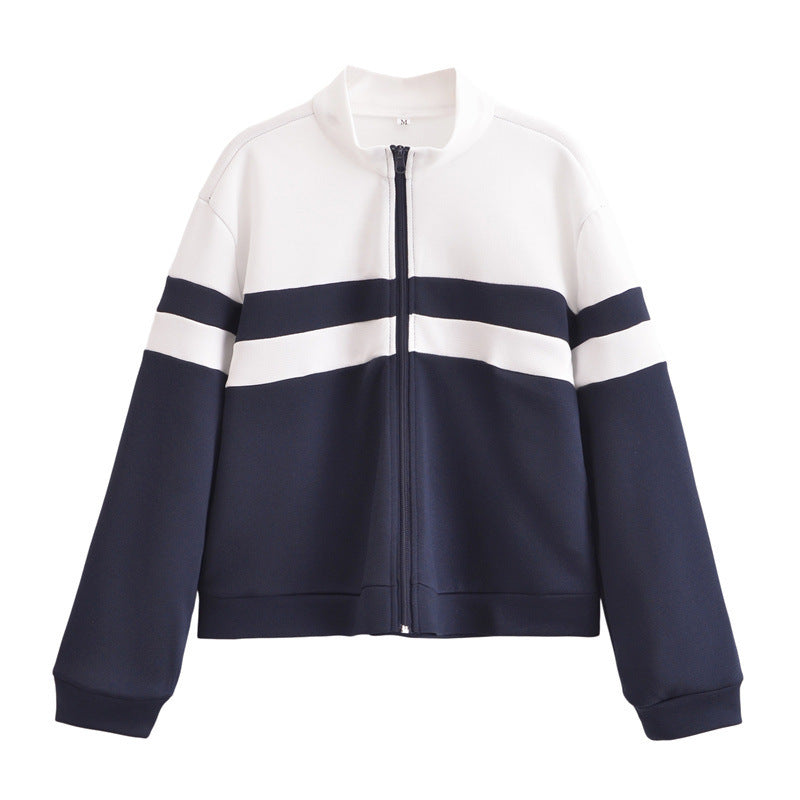 Women's Spring New Stand Collar Zipper Sweater Coat Cardigan Suit