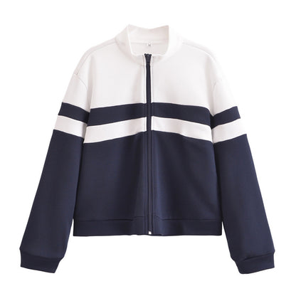 Women's Spring New Stand Collar Zipper Sweater Coat Cardigan Suit