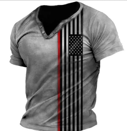 3D Printing Fashion Simple Lapel Button Men's Short Sleeve