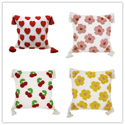 Cartoon Cute Style Small Flower Pillow Cover Tufted Loop