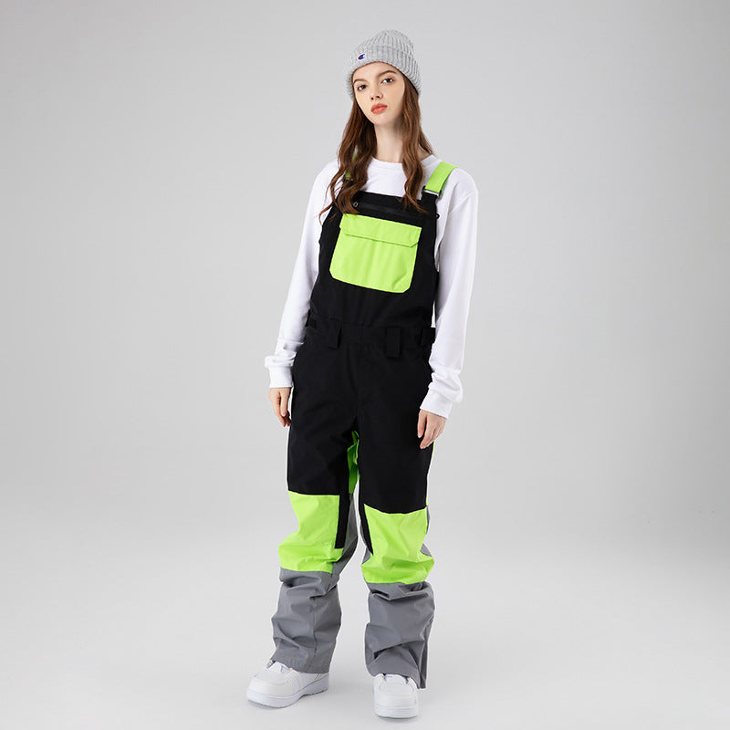 Veneer Strap Waterproof And Hard-wearing Contrast Color Ski Suit