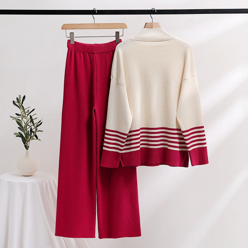 Casual Fashion Set Age-reducing Knitted Top Wide Leg