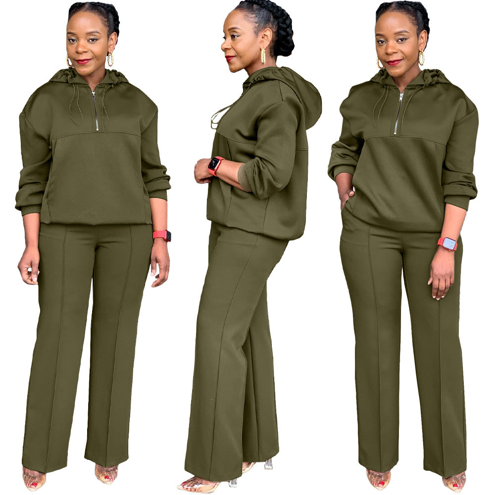 Women's Solid Color Loose Hooded Drawstring Suit