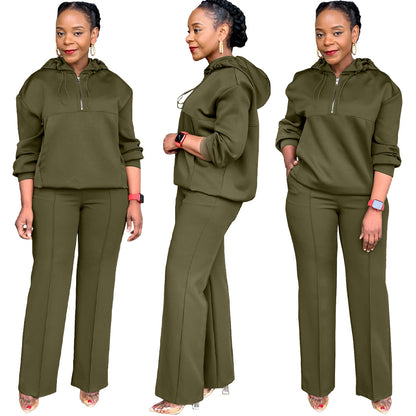 Women's Solid Color Loose Hooded Drawstring Suit