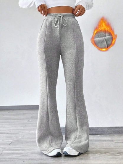 Women's Slightly Flared Casual Pants Comfortable Drawstring Stretch Fleece Sweatpants