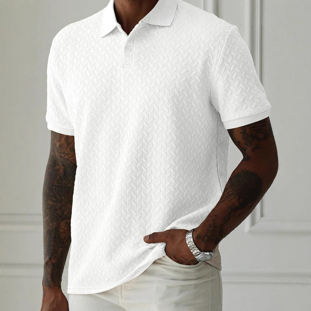 Men's Solid Color Polo Collar Short-sleeved Shirt