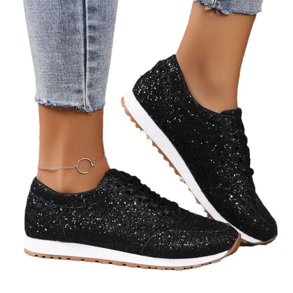 Beautiful Sequin Lace-up Flat Casual Sports Single-layer Shoes Women