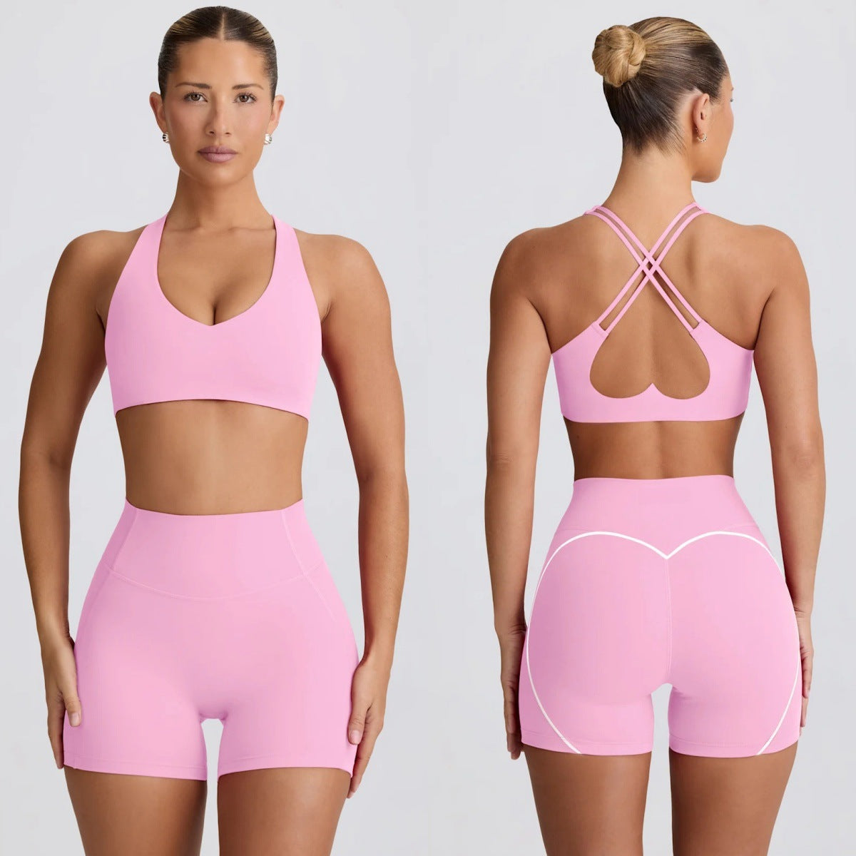 Yoga Suit Peach Hip Nude Feel High Waist Shorts Sports Top Two-piece Set