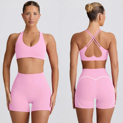 Yoga Suit Peach Hip Nude Feel High Waist Shorts Sports Top Two-piece Set