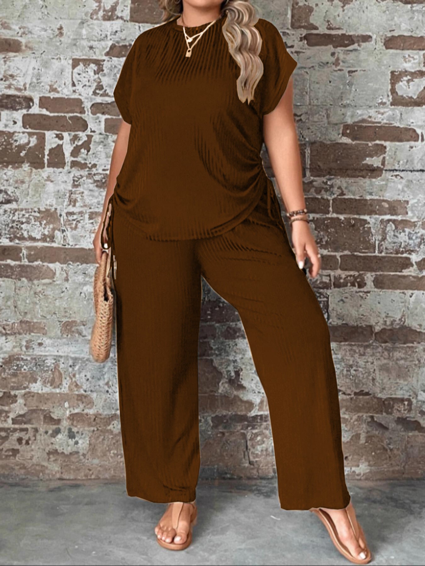 European And American Women's Casual Fashion Round Neck Multi-color Two-piece Suit Loose