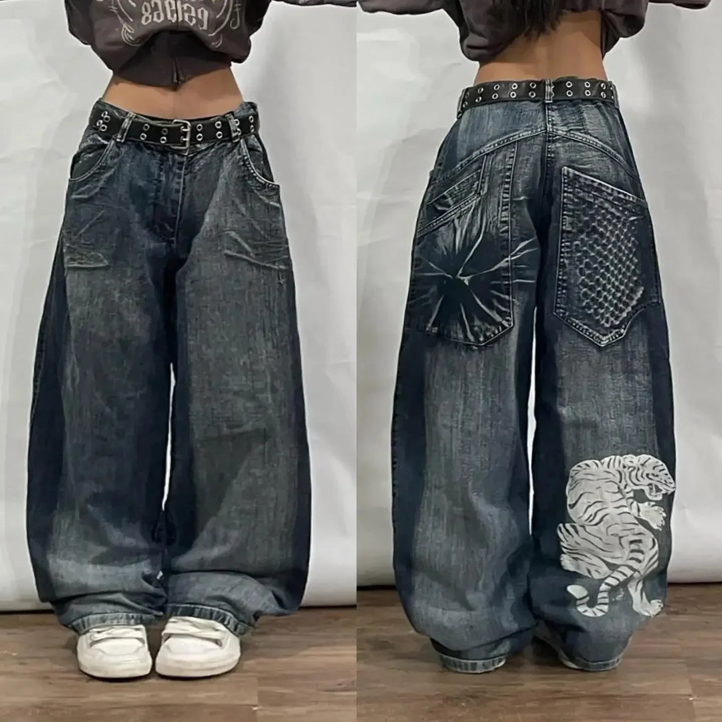 Streetwear New Fashion Oversized Print Baggy Jeans Women Y2K Gothic Vintage Hip Hop Pop Casual High Waist Wide Leg Pant Clothing
