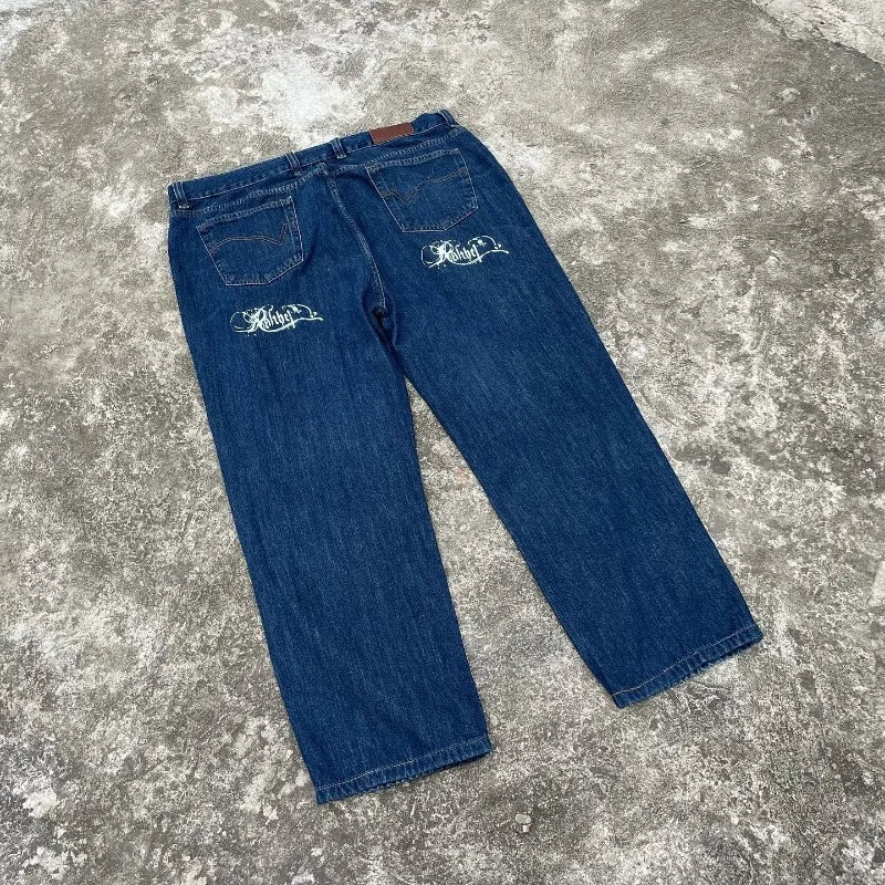 Streetwear New Fashion Oversized Print Baggy Jeans Women Y2K Gothic Vintage Hip Hop Pop Casual High Waist Wide Leg Pant Clothing