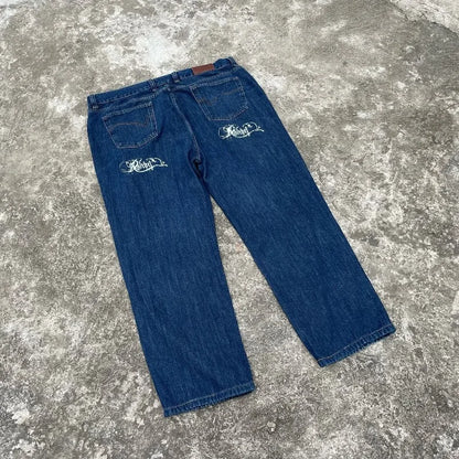 Streetwear New Fashion Oversized Print Baggy Jeans Women Y2K Gothic Vintage Hip Hop Pop Casual High Waist Wide Leg Pant Clothing