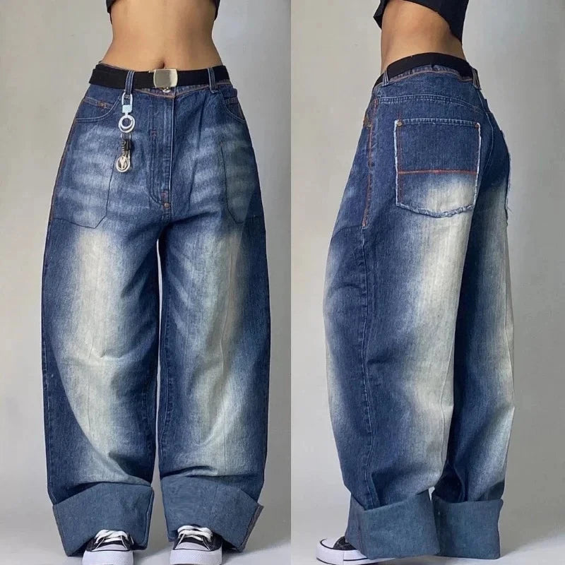 Streetwear New Fashion Oversized Print Baggy Jeans Women Y2K Gothic Vintage Hip Hop Pop Casual High Waist Wide Leg Pant Clothing