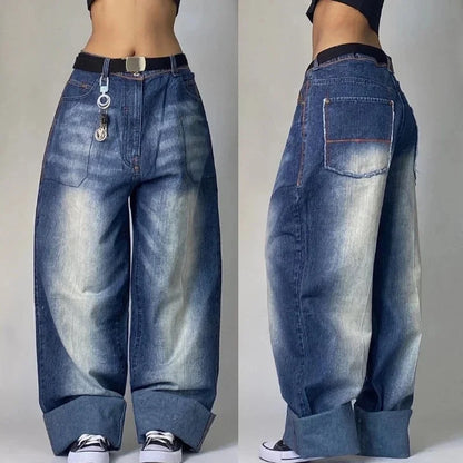 Streetwear New Fashion Oversized Print Baggy Jeans Women Y2K Gothic Vintage Hip Hop Pop Casual High Waist Wide Leg Pant Clothing