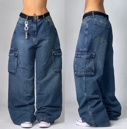 Streetwear New Fashion Oversized Print Baggy Jeans Women Y2K Gothic Vintage Hip Hop Pop Casual High Waist Wide Leg Pant Clothing