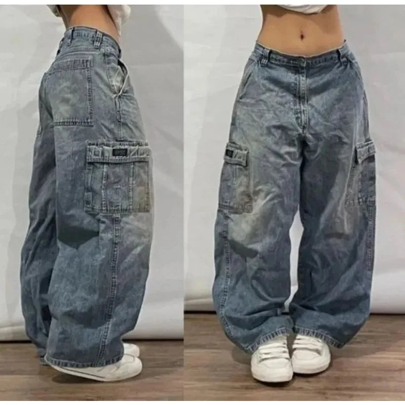 Streetwear New Fashion Oversized Print Baggy Jeans Women Y2K Gothic Vintage Hip Hop Pop Casual High Waist Wide Leg Pant Clothing