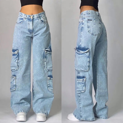 Streetwear New Fashion Oversized Print Baggy Jeans Women Y2K Gothic Vintage Hip Hop Pop Casual High Waist Wide Leg Pant Clothing