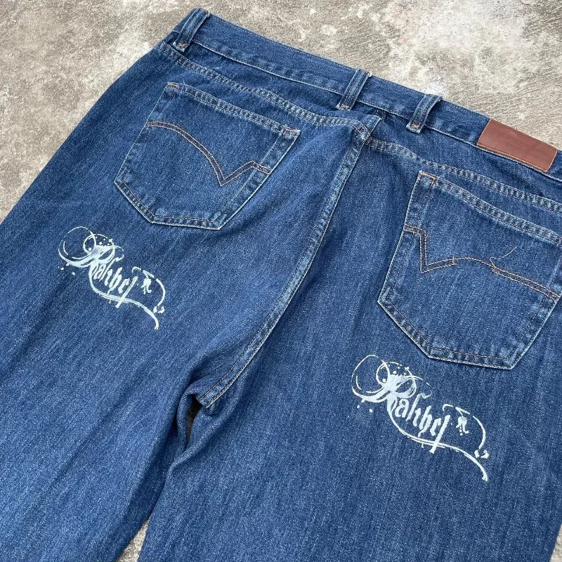 Streetwear New Fashion Oversized Print Baggy Jeans Women Y2K Gothic Vintage Hip Hop Pop Casual High Waist Wide Leg Pant Clothing