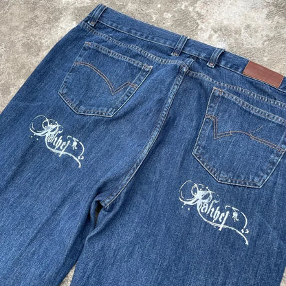 Streetwear New Fashion Oversized Print Baggy Jeans Women Y2K Gothic Vintage Hip Hop Pop Casual High Waist Wide Leg Pant Clothing