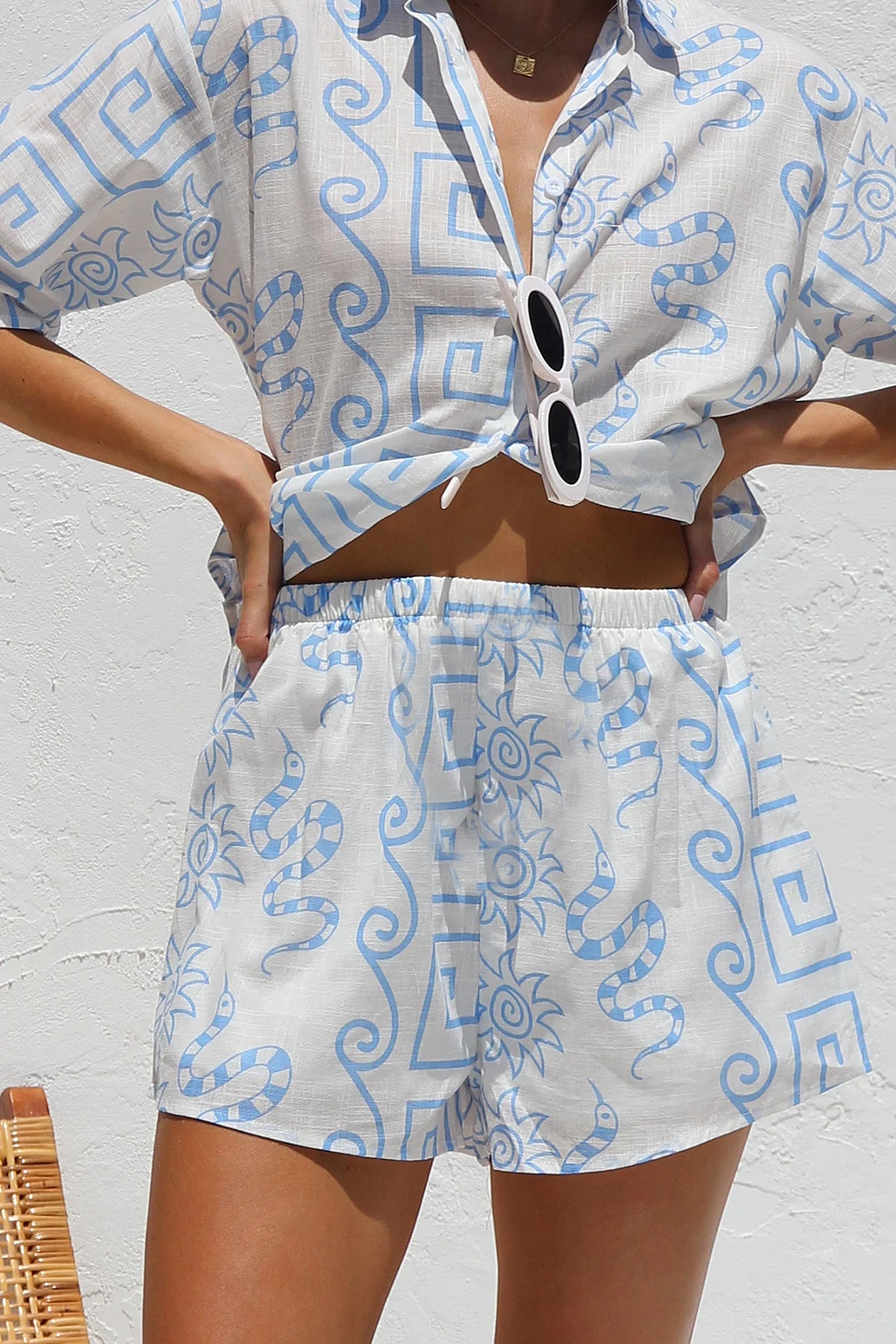 Fashion Women's Printed Loose Shirt Shorts Suit