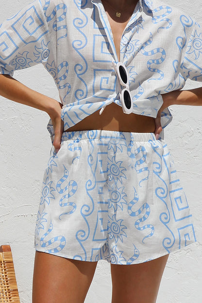 Fashion Women's Printed Loose Shirt Shorts Suit