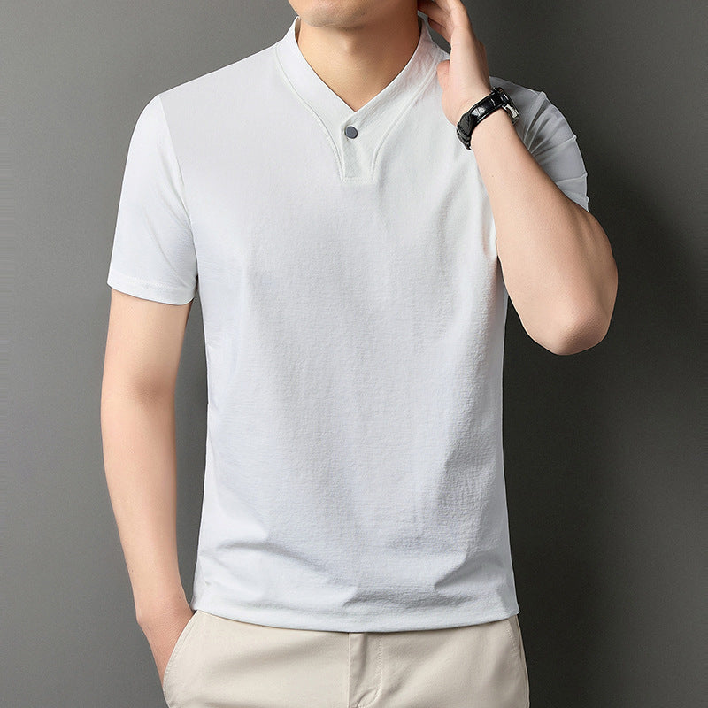 Young Men's Short Sleeve T-shirt Zipper High-grade Casual Summer Wear