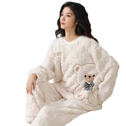 Cartoon Coral Fleece Pajamas Women's Pullover Long-sleeved Thickened Warm