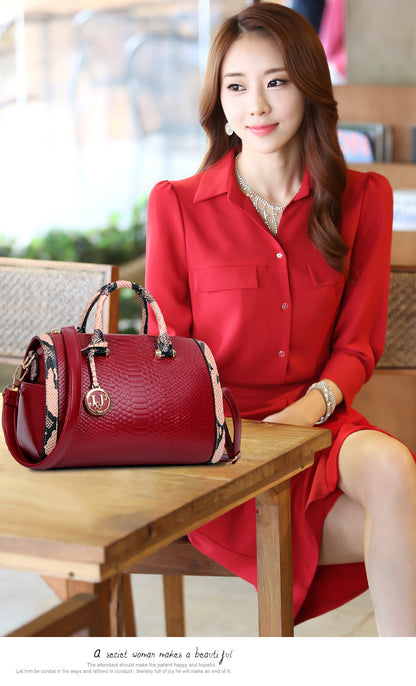 Snake Pattern Boston Bag Women's Shoulder Oblique Handbag