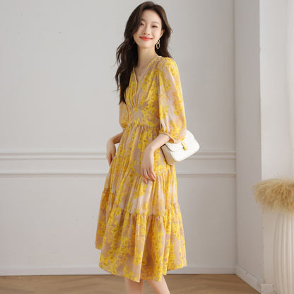 Women's Mid-length Dress Temperament Waist-controlled