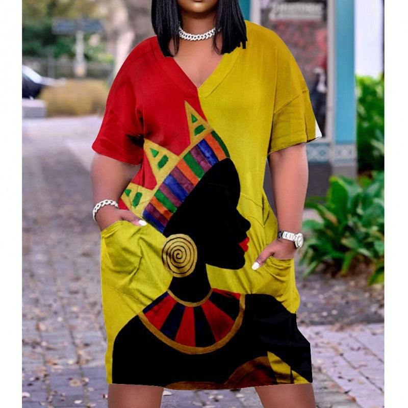 Women's Mid Length Plus Size Loose 3D Print Multicolor Dress