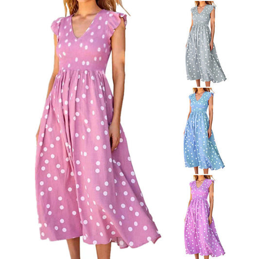 Women's V-neck Waist-length Skirt With Polka Dots